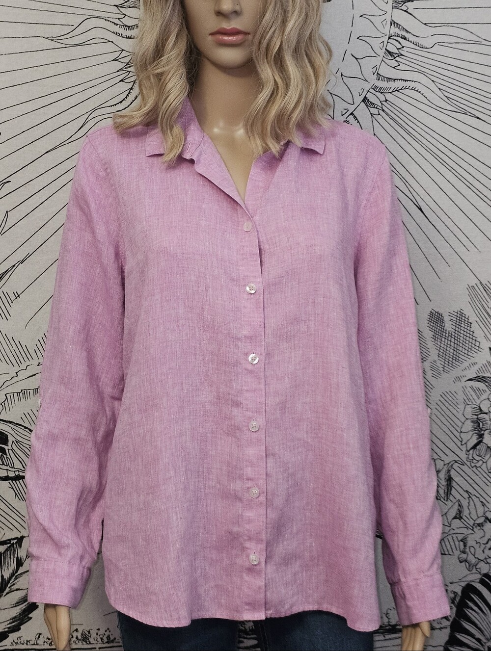 Chico's Purple 100% Linen Long-sleeve Button-up Sz 1